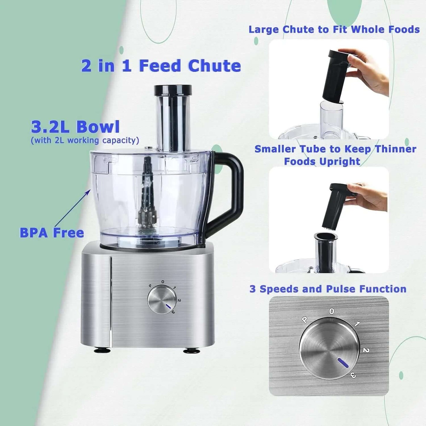 11 - In - 1 3.2L Bowl 1100W 3 Speeds with Chopping Blending Kneading Grinding Whisking Juicing Food Processor Blender - NovaNest