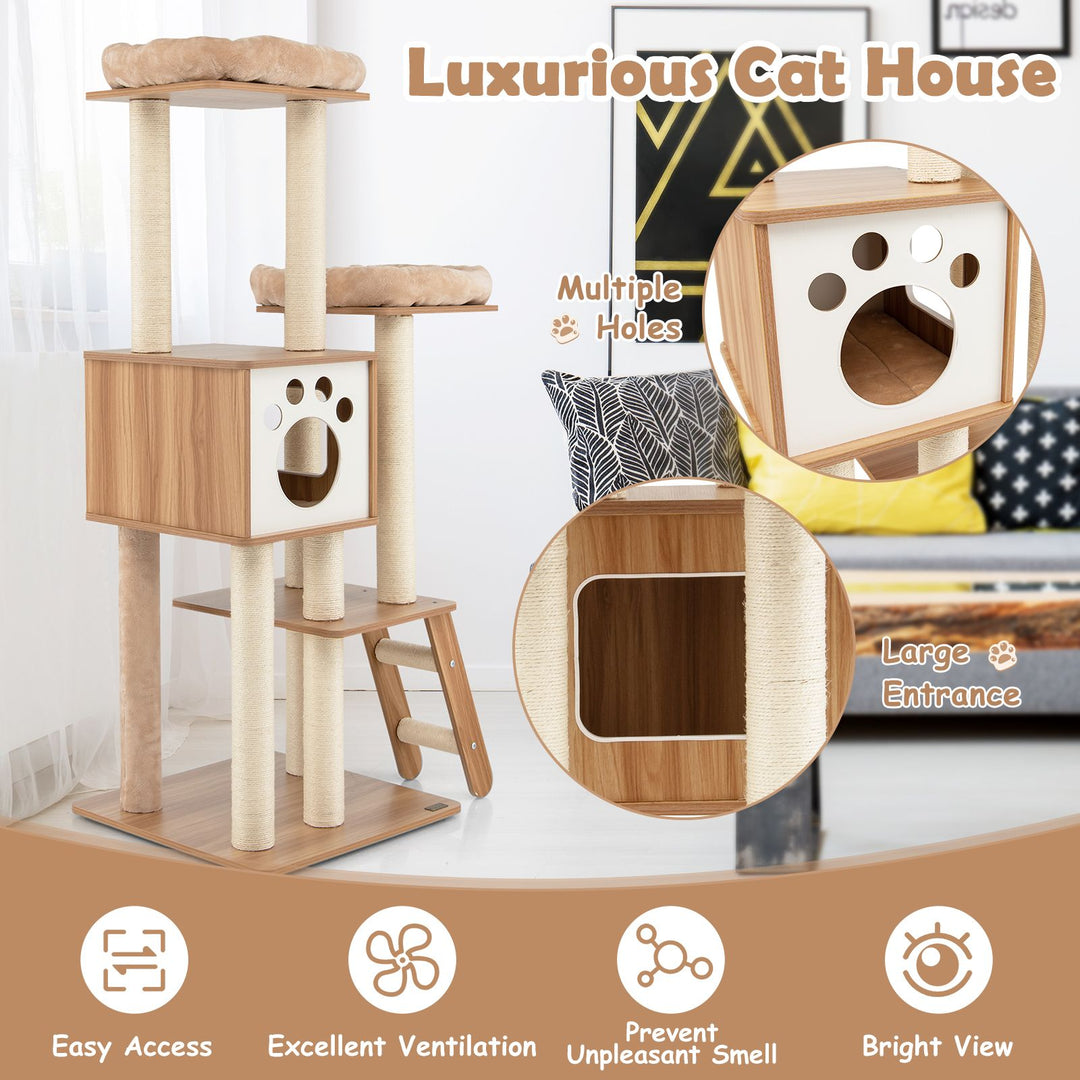 5-Tier Cat Tree Tower with Cando and 2 Padded Plush Perches