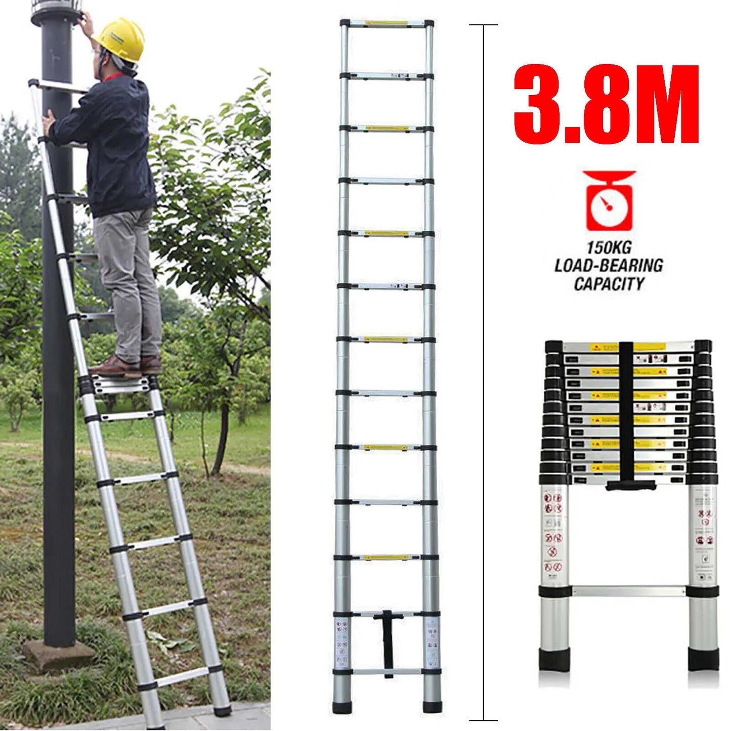 2.6M - 5M Telescopic Ladder Sturdy Aluminum Telescoping Extension Ladder 330Lb Max Load EN131 for Household Outdoor Work - NovaNest