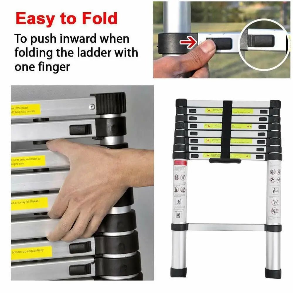 2.6M - 5M Telescopic Ladder Sturdy Aluminum Telescoping Extension Ladder 330Lb Max Load EN131 for Household Outdoor Work - NovaNest