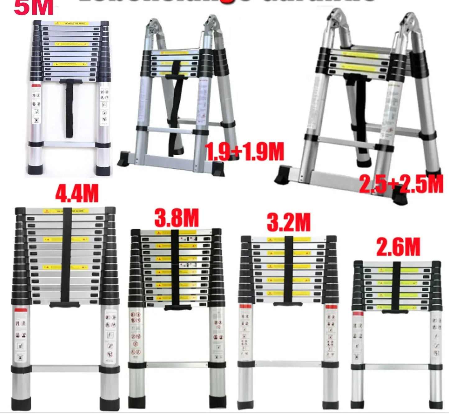 2.6M - 5M Telescopic Ladder Sturdy Aluminum Telescoping Extension Ladder 330Lb Max Load EN131 for Household Outdoor Work - NovaNest