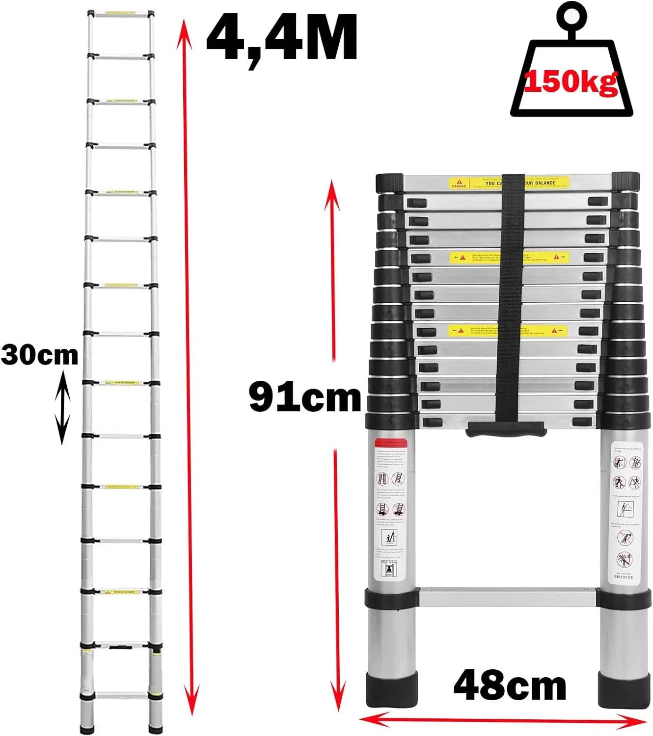 2.6M - 5M Telescopic Ladder Sturdy Aluminum Telescoping Extension Ladder 330Lb Max Load EN131 for Household Outdoor Work - NovaNest