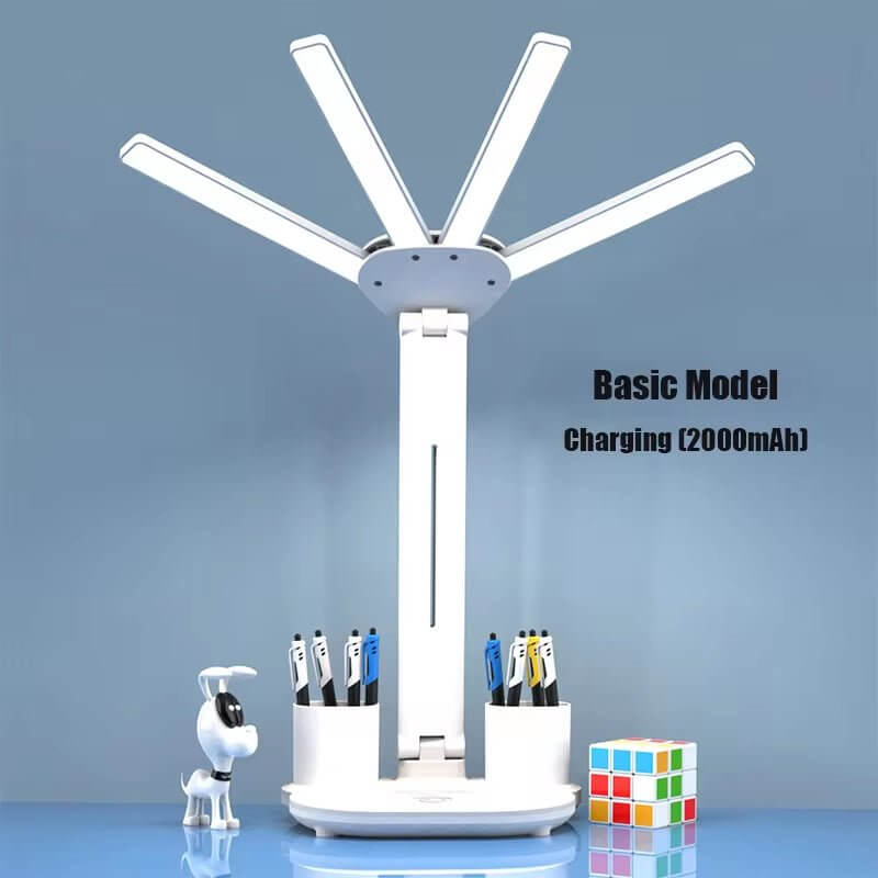 3In1 Multifunction Table Lamp LED Four - Headed Folding with Fan Calendar Clock USB Rechargeable Desk Light 3 Color Reading Lamp - NovaNest