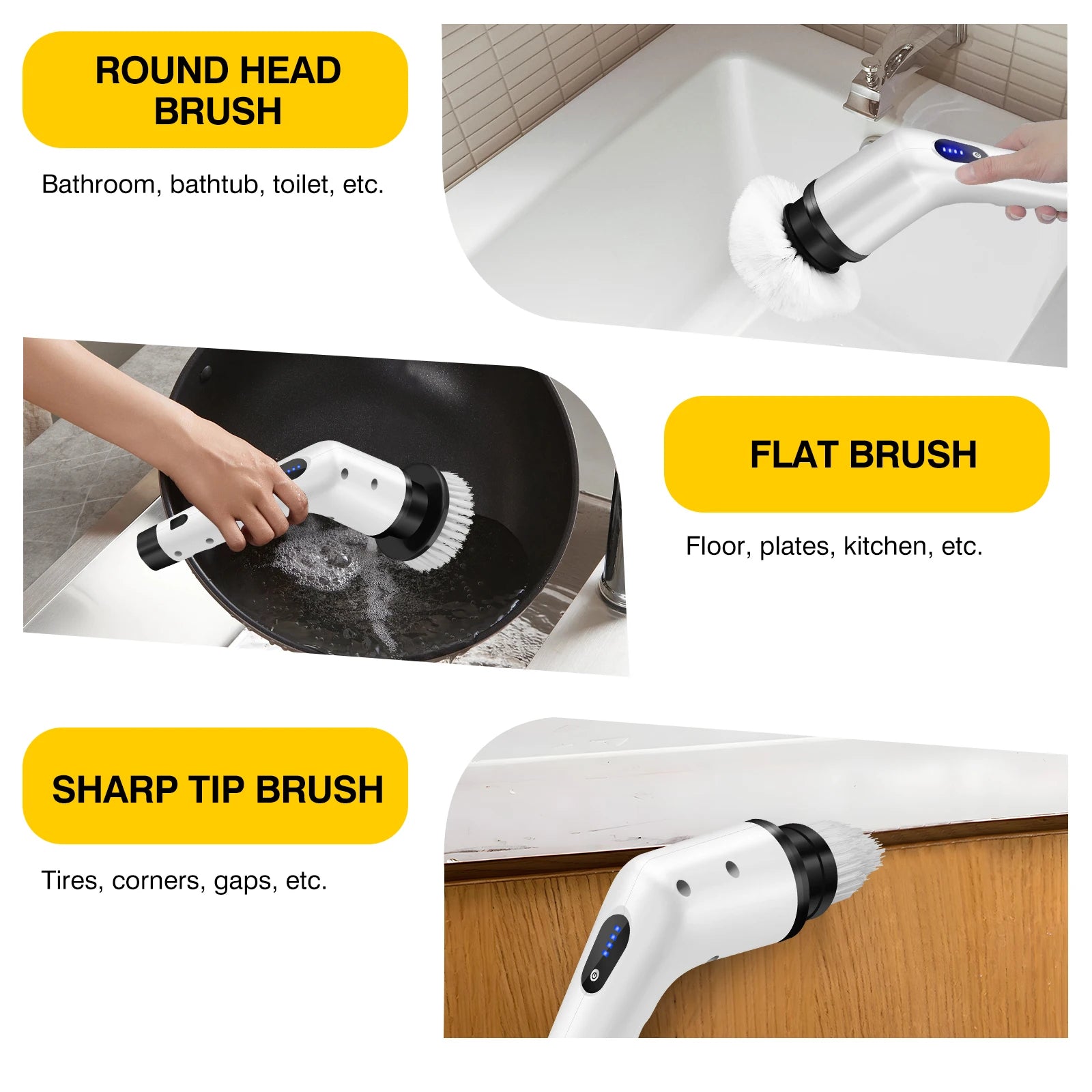 Cordless Electric Brush Multi-Functional Automatic Hand-Held Electric Cleaning Brush Bathroom Toilet Floor Toilet 3 Head