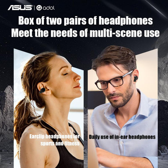 ASUS J11 Wireless Headphones, Including In-Ear Type and Clip-On Ear,Type-C Charging, Electronic Audio &Video Product