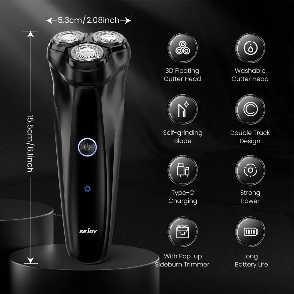 Electric Razor for Men 3D Rotary Shaver Pop-Up Beard Trimmer Rechargeable