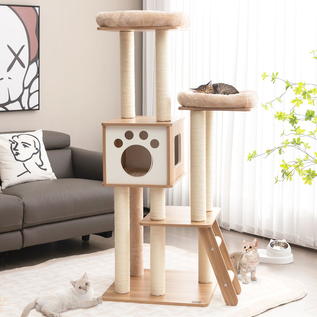 5-Tier Cat Tree Tower with Cando and 2 Padded Plush Perches