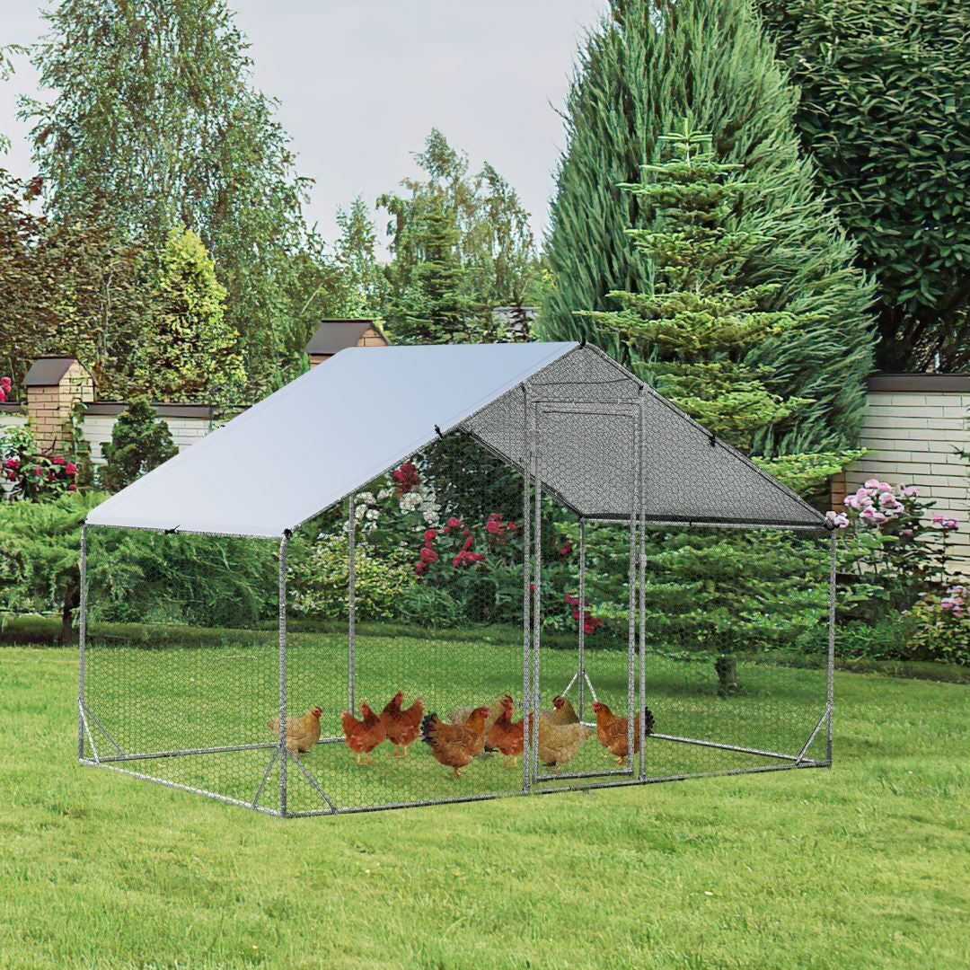 3X2M Spire-Shaped Chicken Coop Galvanized Metal Hen House with Waterproof Cover