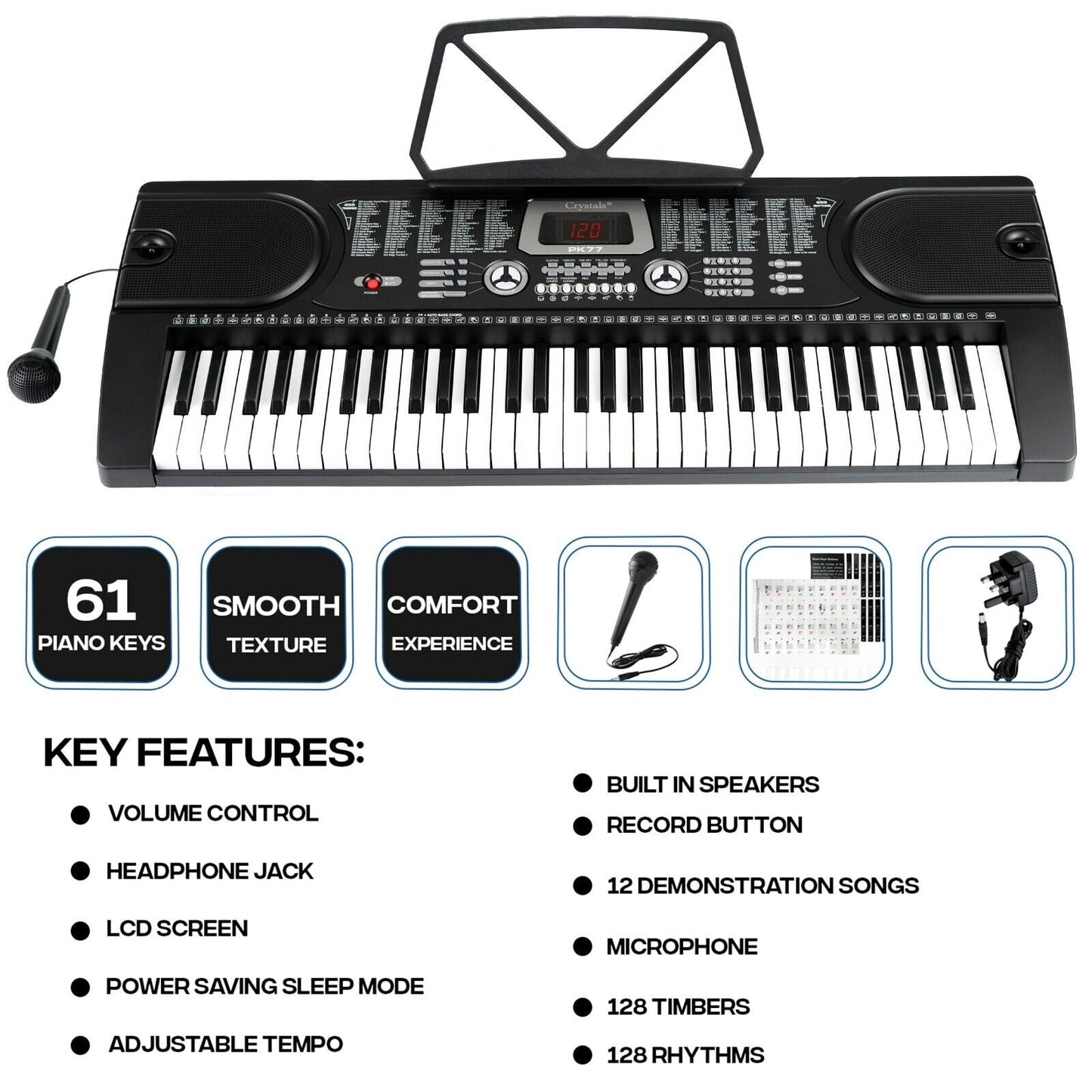 61Keys Electronic Keyboard Digital Piano Instrument,Mic - NovaNest