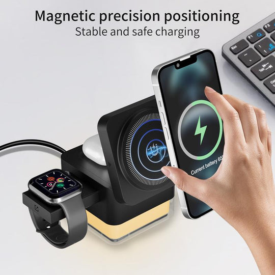 3 in 1 Cube Wireless Charger , Foldable Charger Stand, 15W Fast Wireless Charging Station for Iphone 16/15/14/13/12 Pro/Pro Max/Mini/Plus Series, Apple Watch, Airpods Pro (Black)