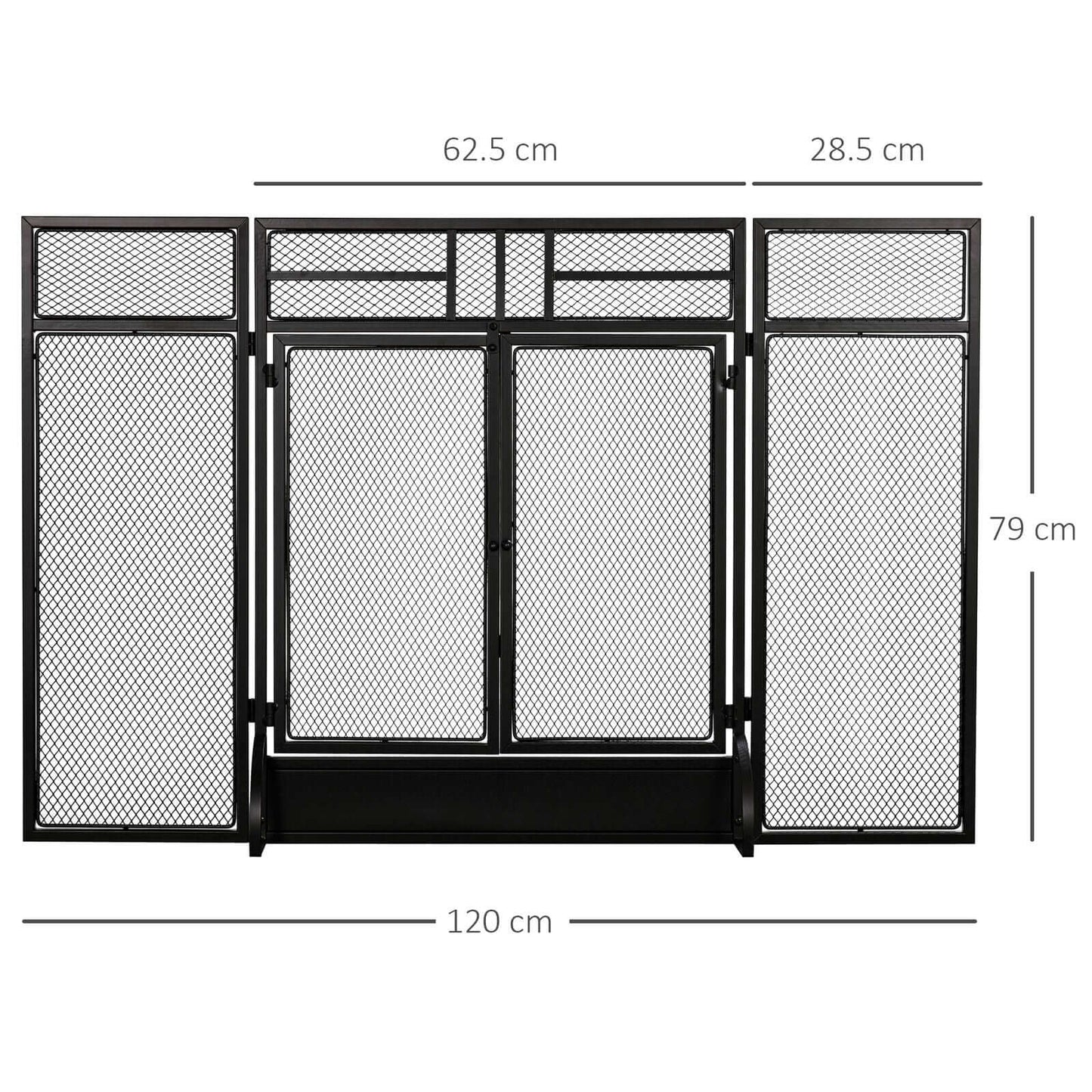 3-Panel Metal Mesh Folding Fireplace Screen with Door, Freestanding Spark Guard