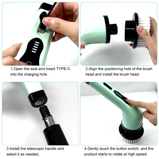 Electric Cleaning Brush Multifunctional Household USB Handheld Electric Spin Cleaning Brush Kitchen Bathroom Cleaning Tools