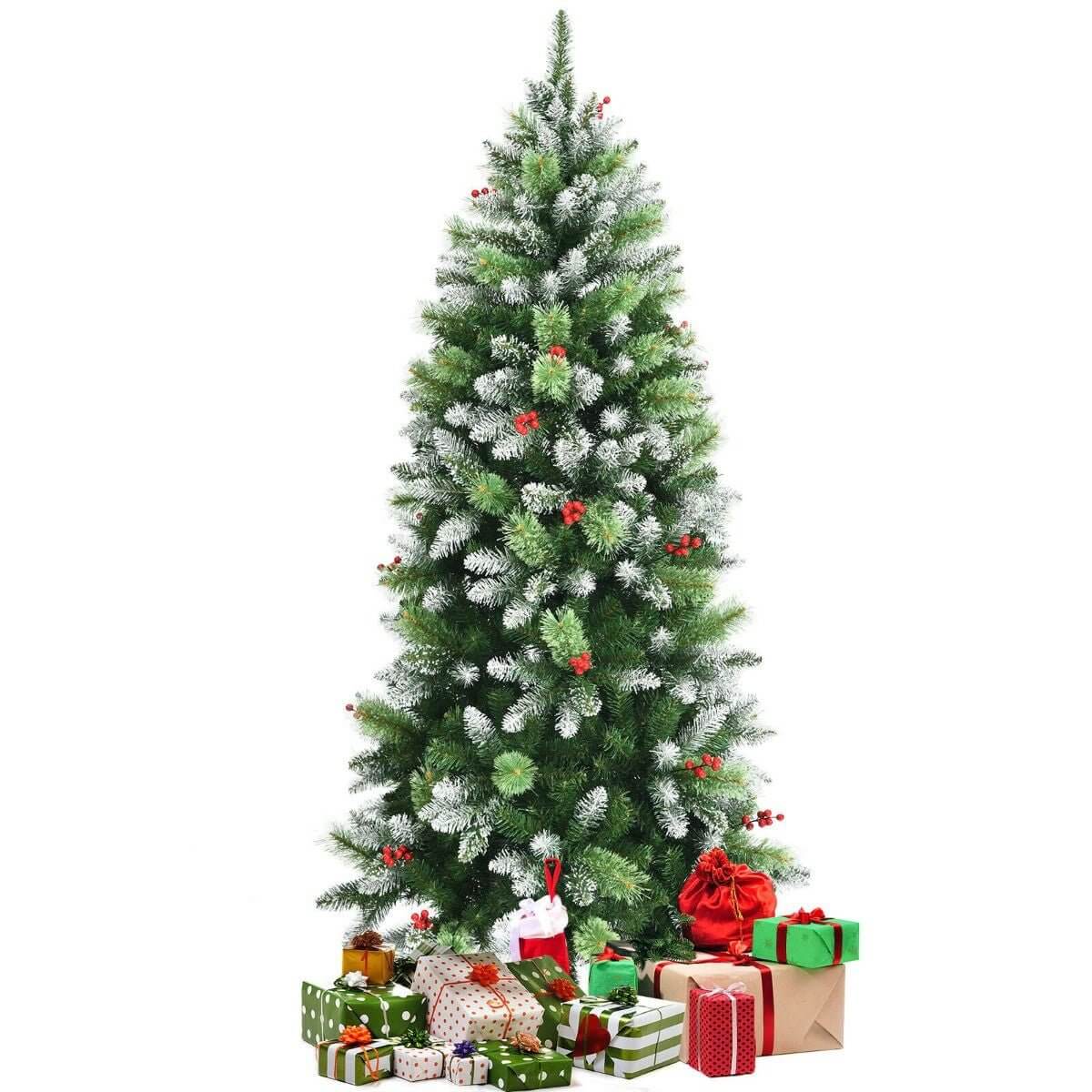 6FT Artificial Christmas Tree with Red Berries and Snow Effect - NovaNest