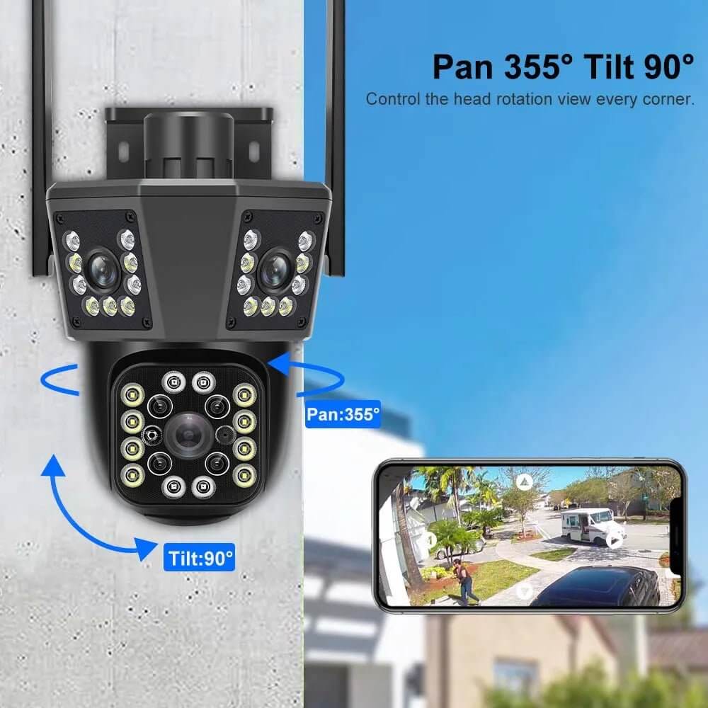 6K 12MP Wifi Outdoor Camera 8X Zoom Three Len Ai Motion Tracking PTZ 4K Video Camera Security Protection Waterproof Surveillance - NovaNest