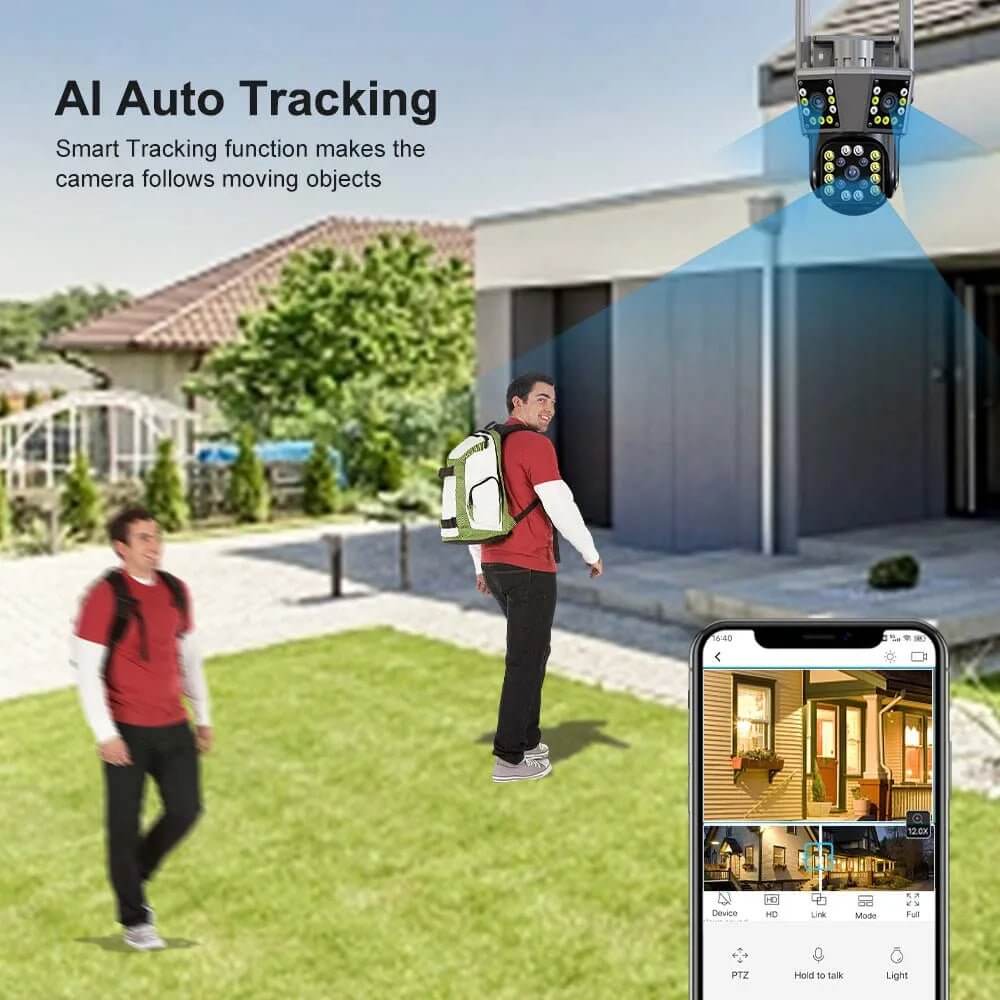 6K 12MP Wifi Outdoor Camera 8X Zoom Three Len Ai Motion Tracking PTZ 4K Video Camera Security Protection Waterproof Surveillance - NovaNest