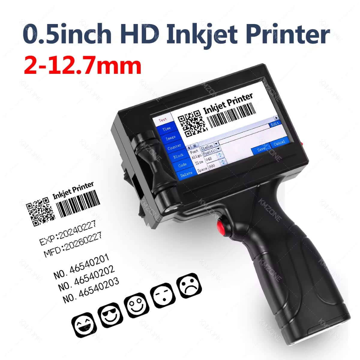 Handheld Inkjet Printer Date Number Expiry Date Logo QR Bar Batch Code Expiry Date 12.7Mm Label Printer English Language 600Dpi