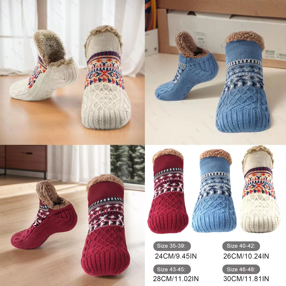 Indoor Winter Floor Socks Women Men Slippers Socks Home Bedroom Sleeping Socks Non-Slip Knitted Fleece Warm Carpet Couple Socks