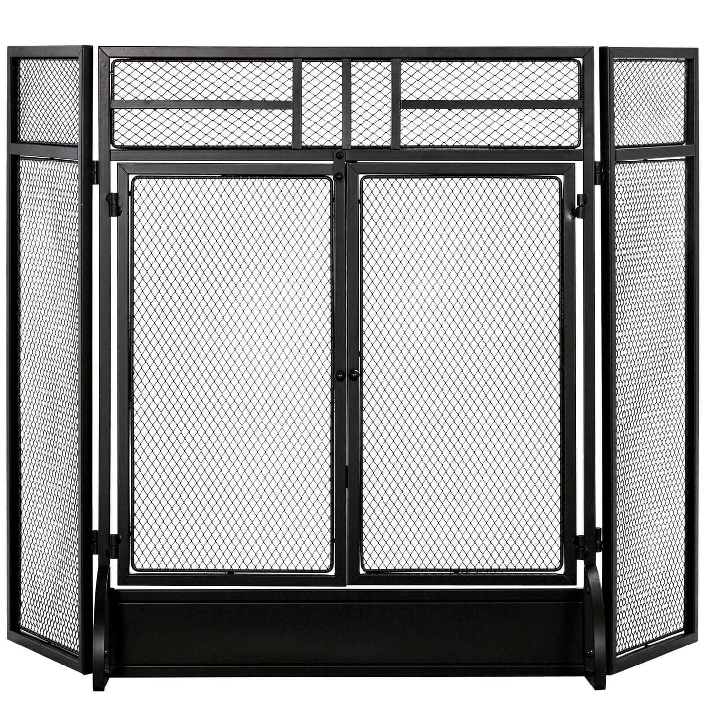 3-Panel Metal Mesh Folding Fireplace Screen with Door, Freestanding Spark Guard