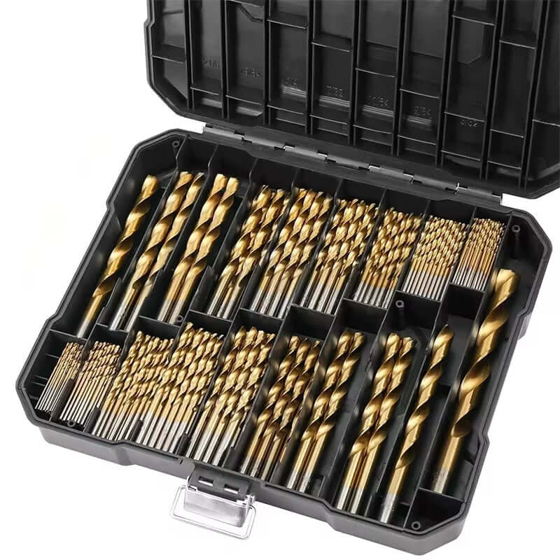 230PCS Titanium Coated Twist Drill Bit Set with Case 135°Tip Metric Drill Bits Size from 1.0-10Mm for Woodworking Plastic Hole