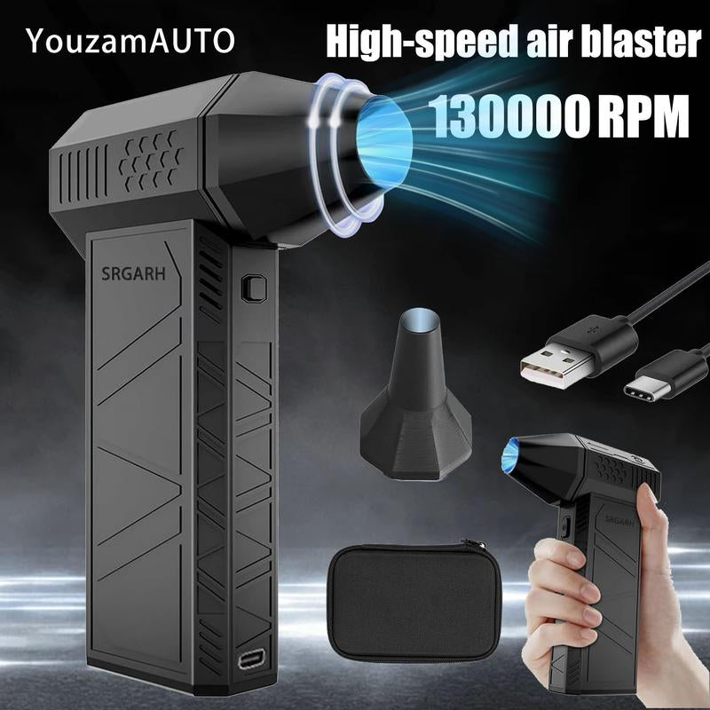 Compressed Air Duster-130000Rpm Electric Air Duster, Cordless Rechargeable High-Speed Air Blower,3-Gear Adjustable Jet Dry Blower for Keyboard, PC, Car, Air Bed and Home Cleaning, Black