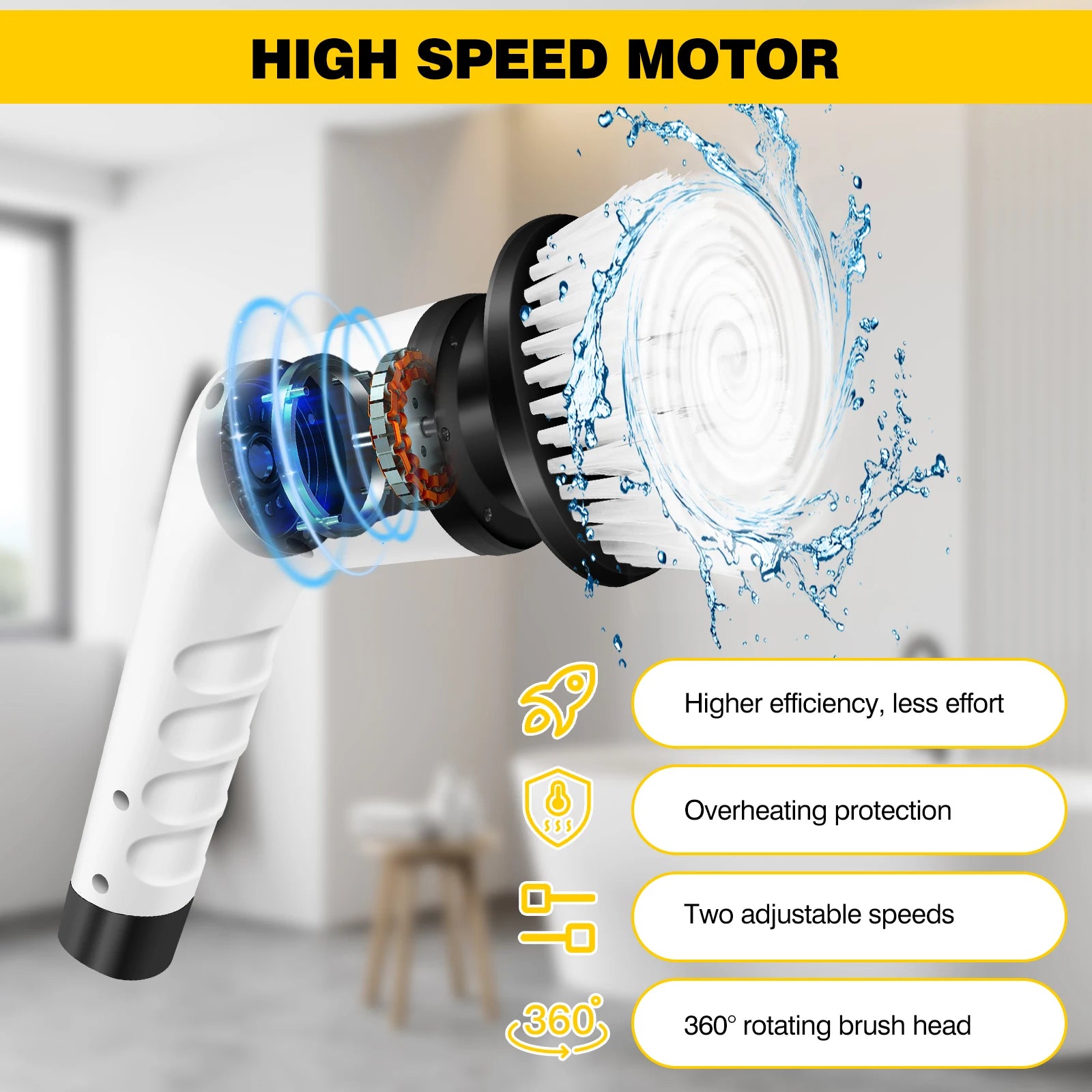 Cordless Electric Brush Multi-Functional Automatic Hand-Held Electric Cleaning Brush Bathroom Toilet Floor Toilet 3 Head