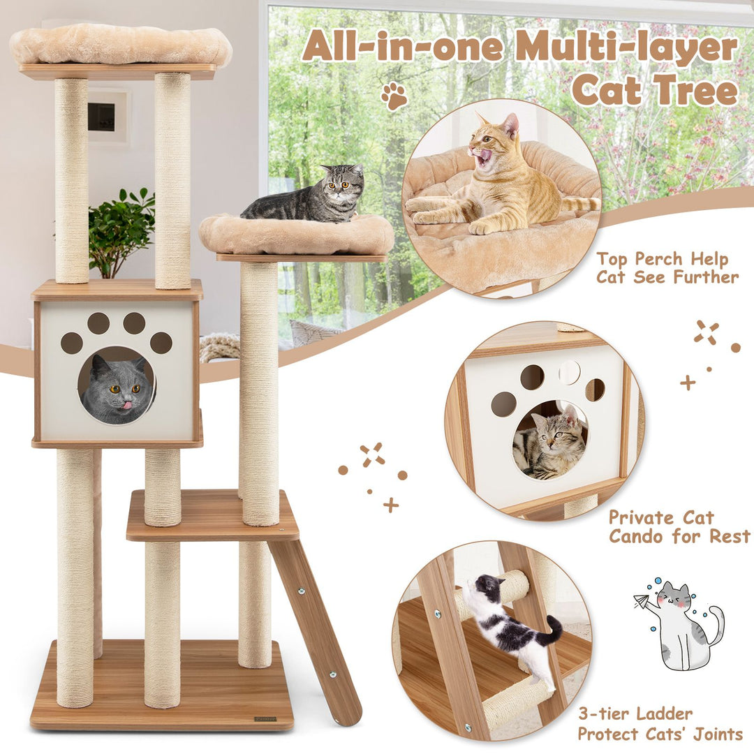 5-Tier Cat Tree Tower with Cando and 2 Padded Plush Perches