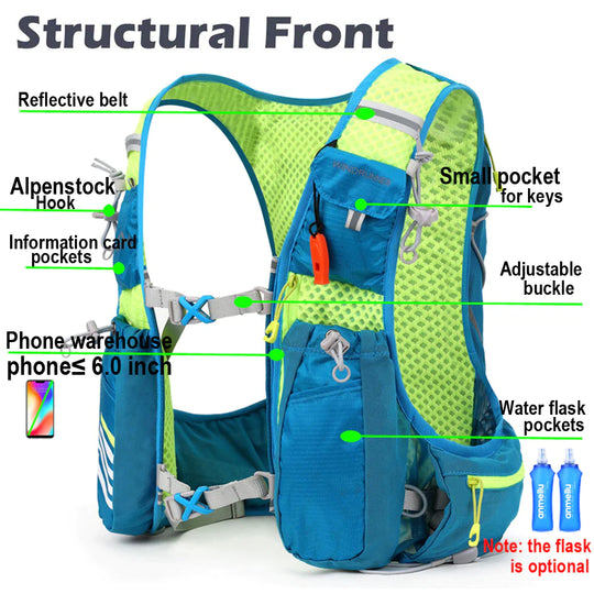 8L Running Hydration Vest Backpack Men Women Outdoor Sport Bags Trail Marathon Jogging Hiking Backpack Option Water Bag Flask