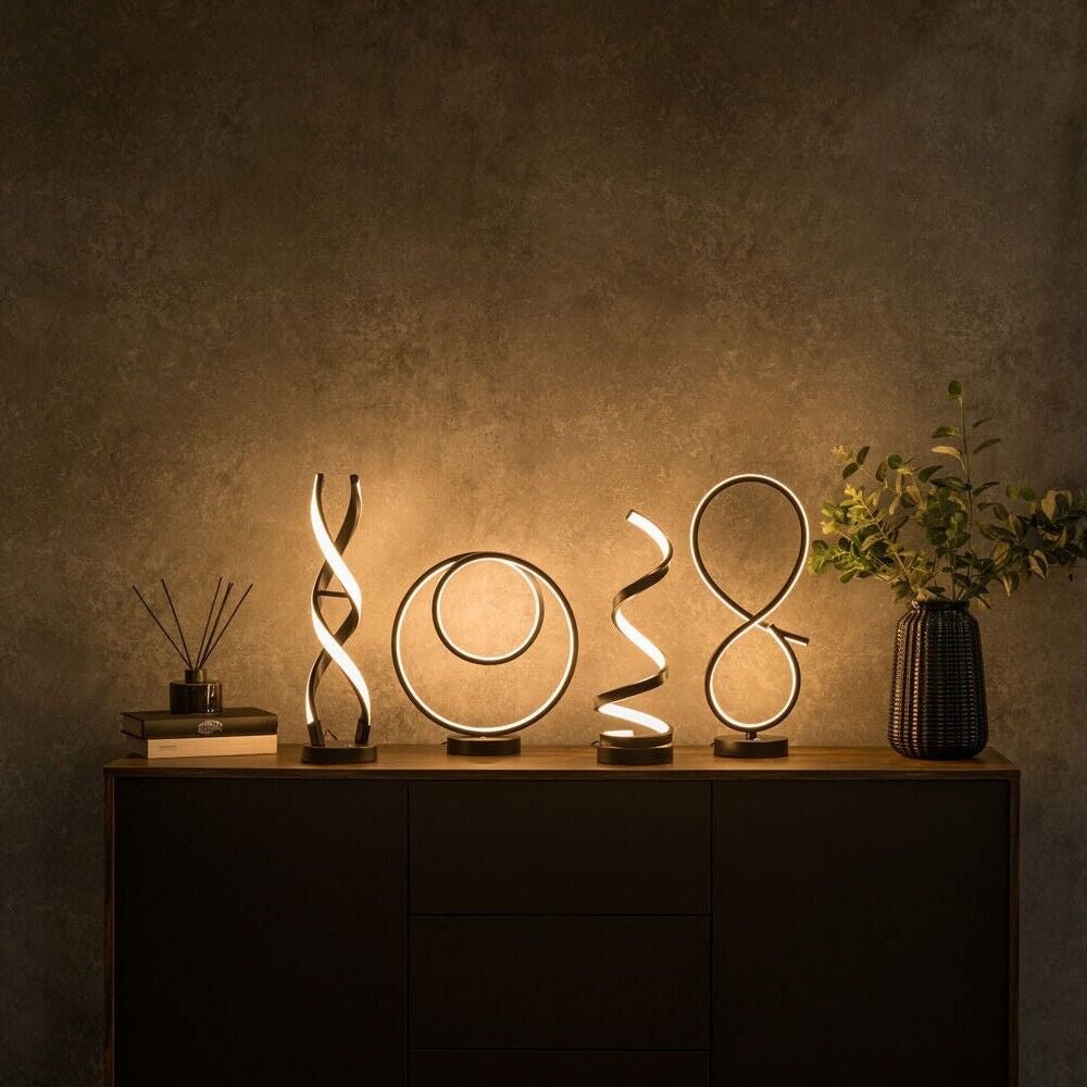 Black Loop Table Lamp Touch Light Integrated LED Warm White Bedside Living Room - NovaNest