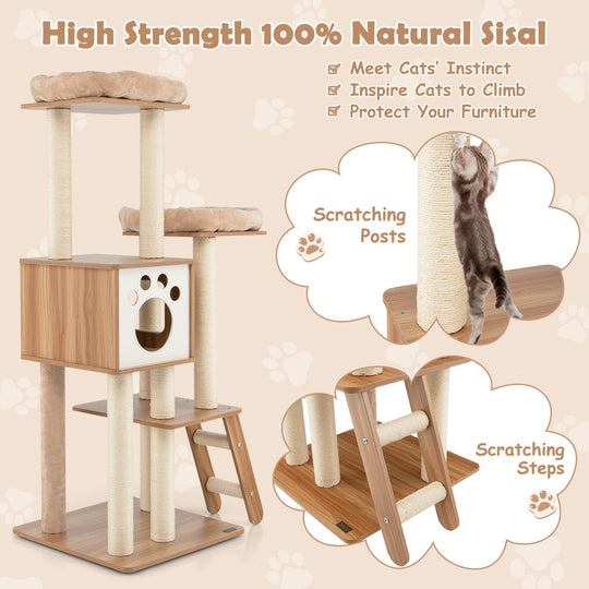 5-Tier Cat Tree Tower with Cando and 2 Padded Plush Perches