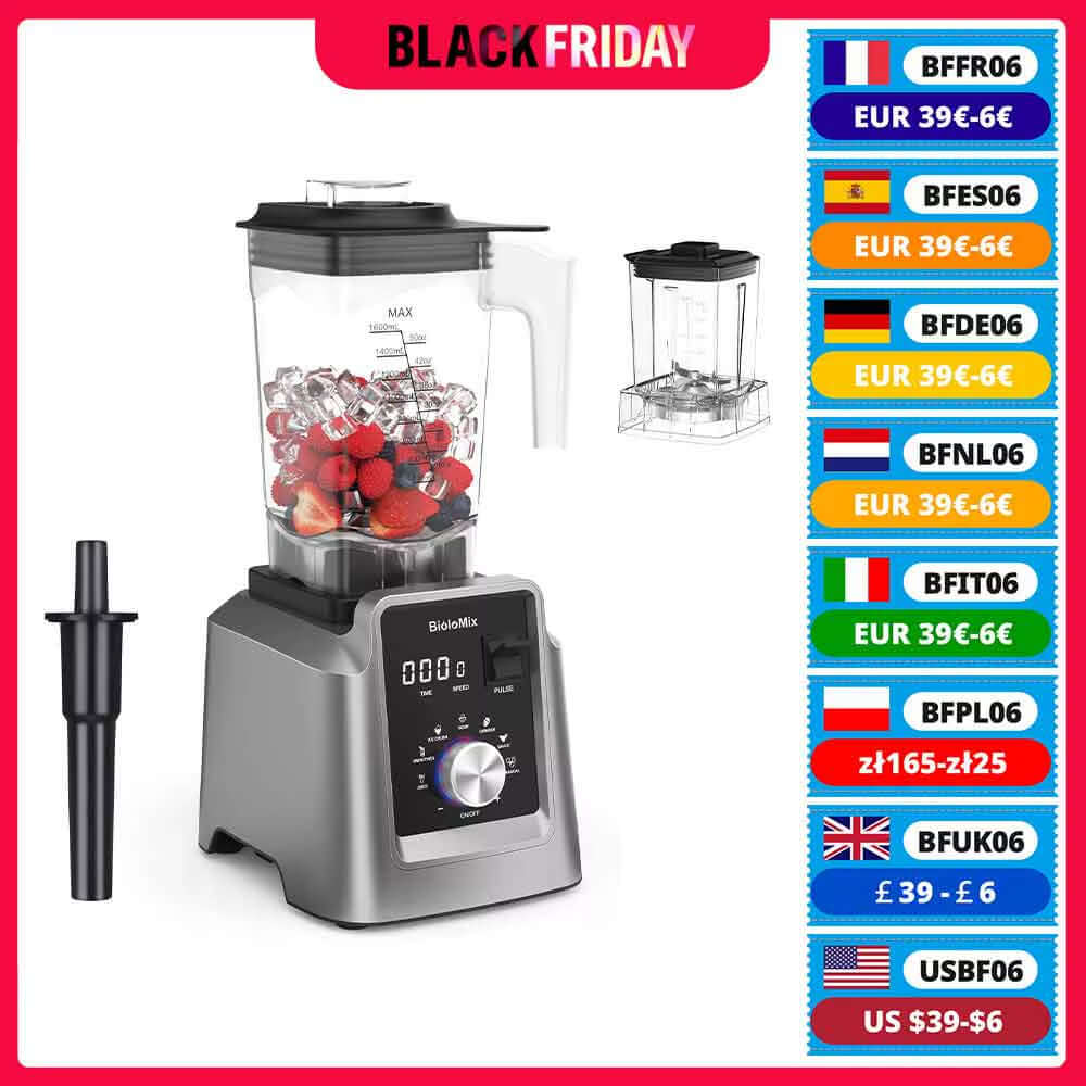 Digital BPA FREE 2L Automatic Professional Blender, Juicer Food Processor Ice Smoothies Fruit, FREE GIFT 600Ml Dry Jar