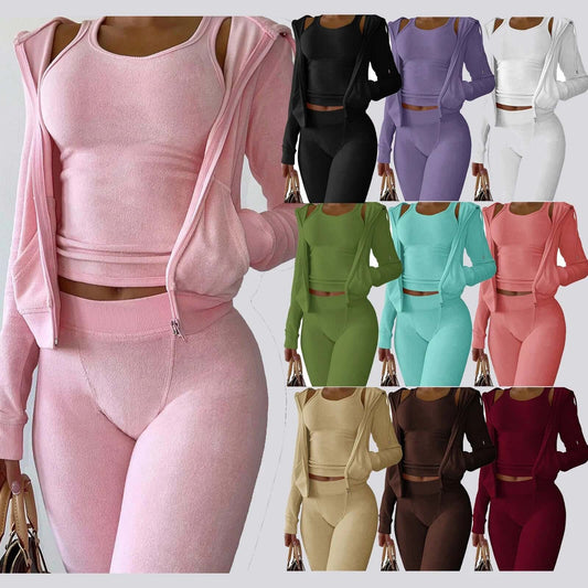 Cropped Jacket Tracksuit Two Piece Set Elegant 2 Pieces Sets Women Luxury Outfit Sweatsuit Velour Zip up Hoodie Jackets - NovaNest