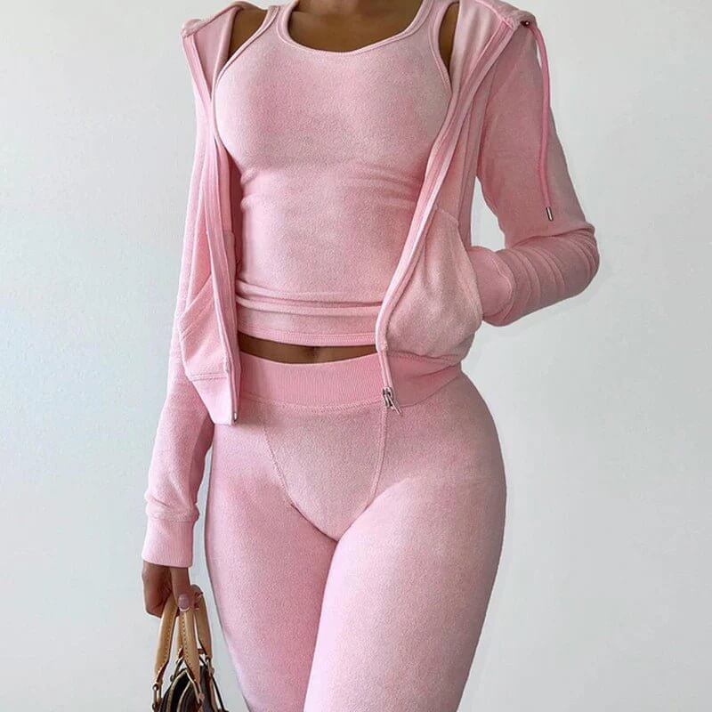 Cropped Jacket Tracksuit Two Piece Set Elegant 2 Pieces Sets Women Luxury Outfit Sweatsuit Velour Zip up Hoodie Jackets - NovaNest