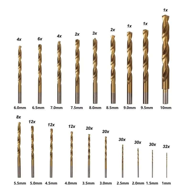 230PCS Titanium Coated Twist Drill Bit Set with Case 135°Tip Metric Drill Bits Size from 1.0-10Mm for Woodworking Plastic Hole