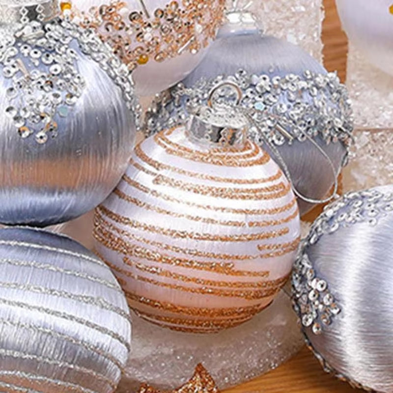 6Pcs Velvet Christmas Ball Ornaments Shatterproof Christmas Balls Velvet Christmas Tree Balls with Metal String for Home Party