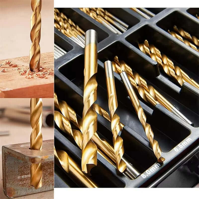 230PCS Titanium Coated Twist Drill Bit Set with Case 135°Tip Metric Drill Bits Size from 1.0-10Mm for Woodworking Plastic Hole