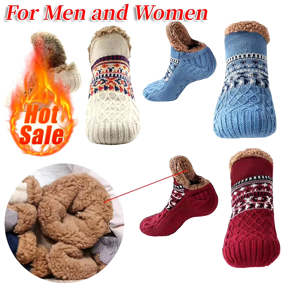 Indoor Winter Floor Socks Women Men Slippers Socks Home Bedroom Sleeping Socks Non-Slip Knitted Fleece Warm Carpet Couple Socks