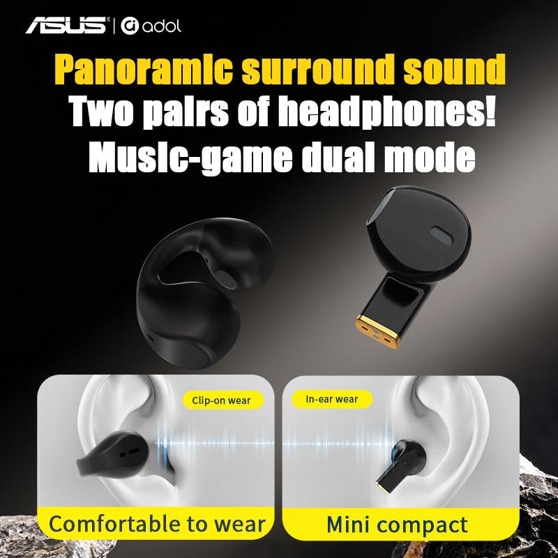 ASUS J11 Wireless Headphones, Including In-Ear Type and Clip-On Ear,Type-C Charging, Electronic Audio &Video Product