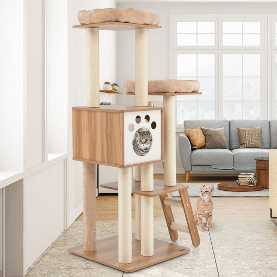 5-Tier Cat Tree Tower with Cando and 2 Padded Plush Perches