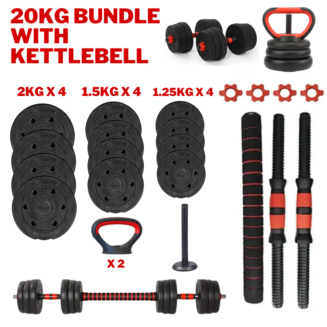 Exersci 20Kg/30Kg/40Kg Adjustable Dumbbell & Barbell Set