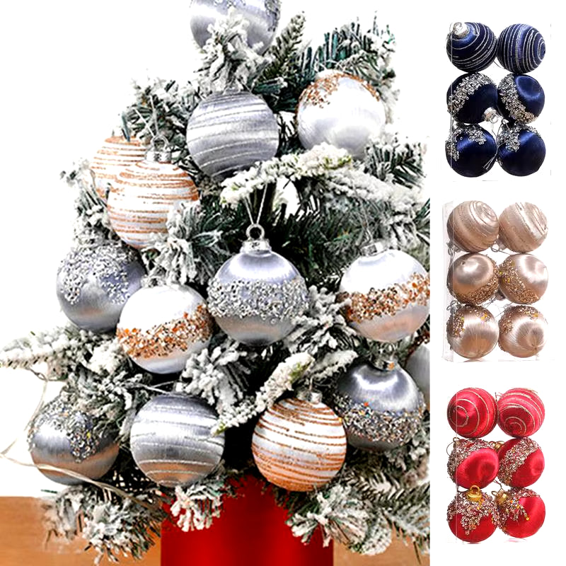 6Pcs Velvet Christmas Ball Ornaments Shatterproof Christmas Balls Velvet Christmas Tree Balls with Metal String for Home Party