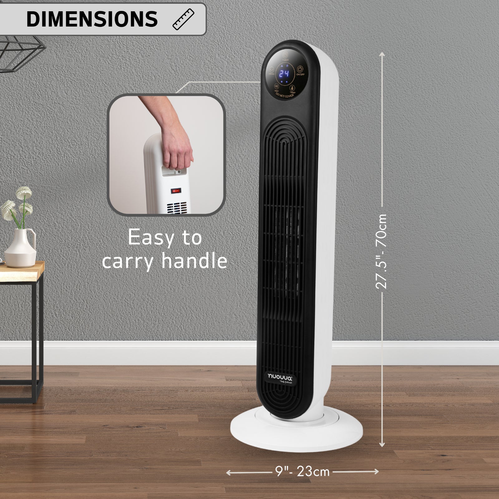 Electric Heater Energy Efficient, Ceramic Tower Fan, Silent, by Nuovva - NovaNest