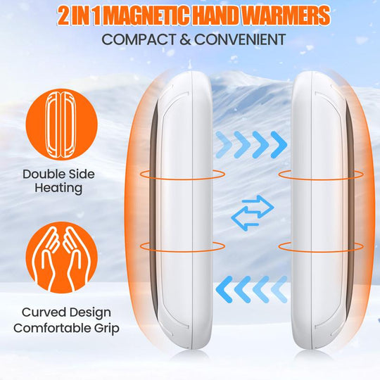 2 Pack Hand Warmers Rechargeable, 2024 New Portable Magnetic Electric Hand Warmers with 12Hrs Warmth, Double-Sided Heating Pocket Size Hand Warmers for Outdoors, Camping - Winter Gifts for Women Men