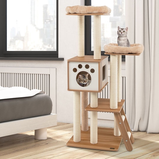 5-Tier Cat Tree Tower with Cando and 2 Padded Plush Perches