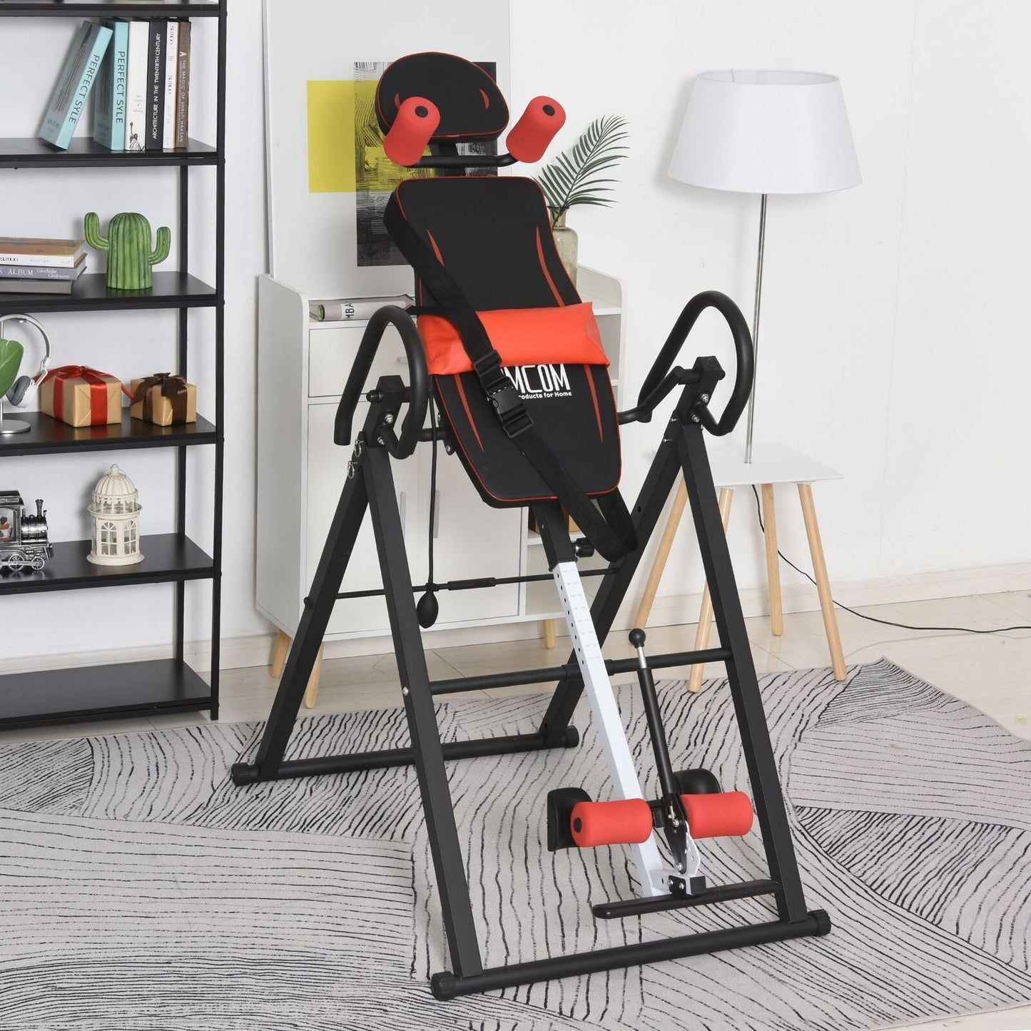 HOMCOM Adjustable Gravity Inversion Table with Safety Belt, Red - NovaNest