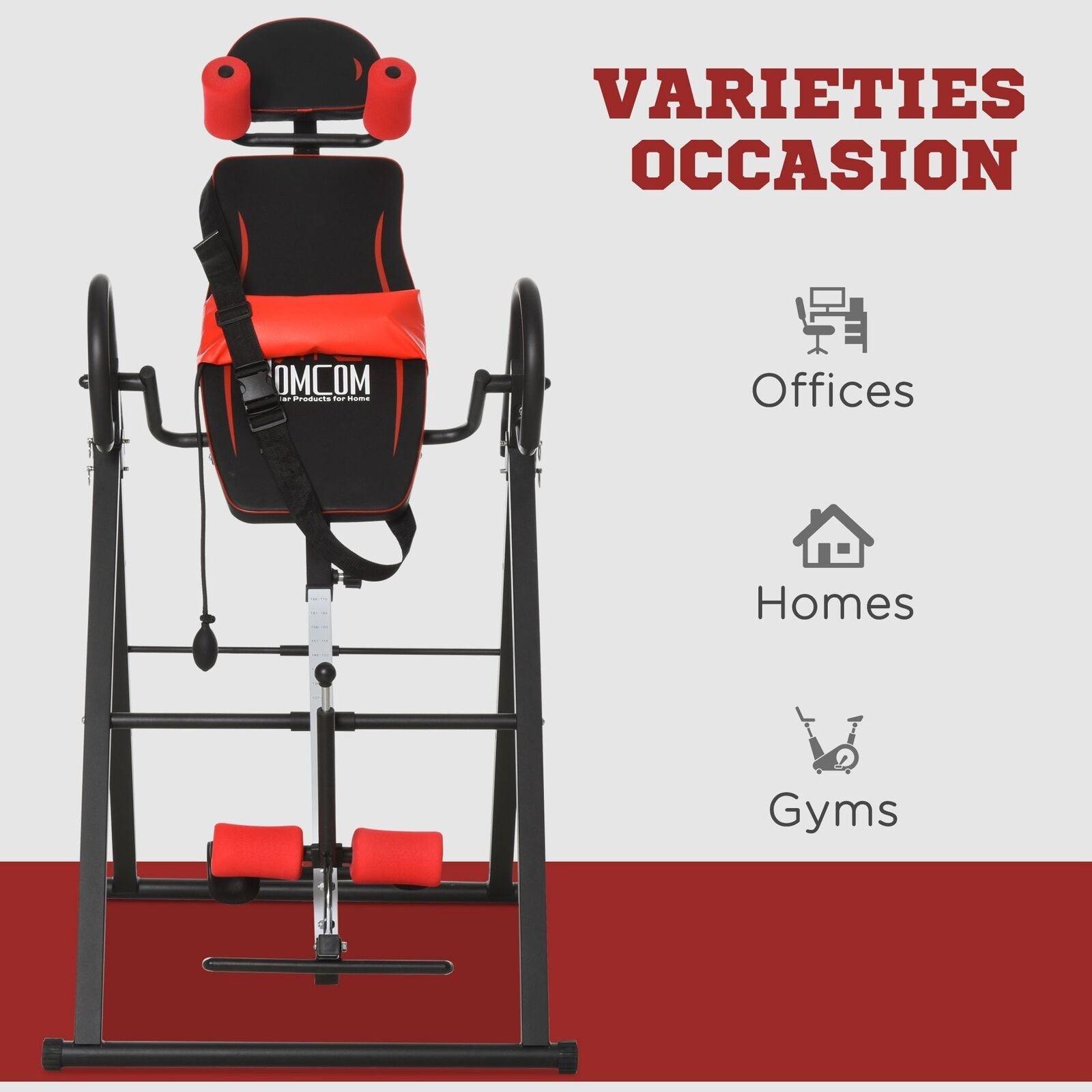 HOMCOM Adjustable Gravity Inversion Table with Safety Belt, Red - NovaNest