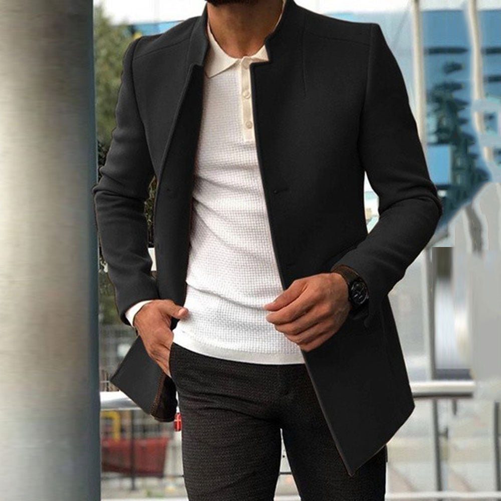 Men'S Slim Coat Fashion Single - Breasted Solid Color Business Jackets Fall and Winter Tops Outwear Clothing - NovaNest