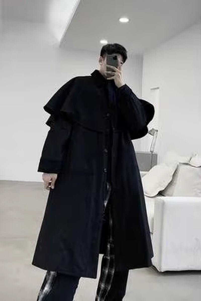 Original Designer Long - Style Trench Coat Personality Cape Fashion Show Fashion Fashion Fashion Coat Man - NovaNest