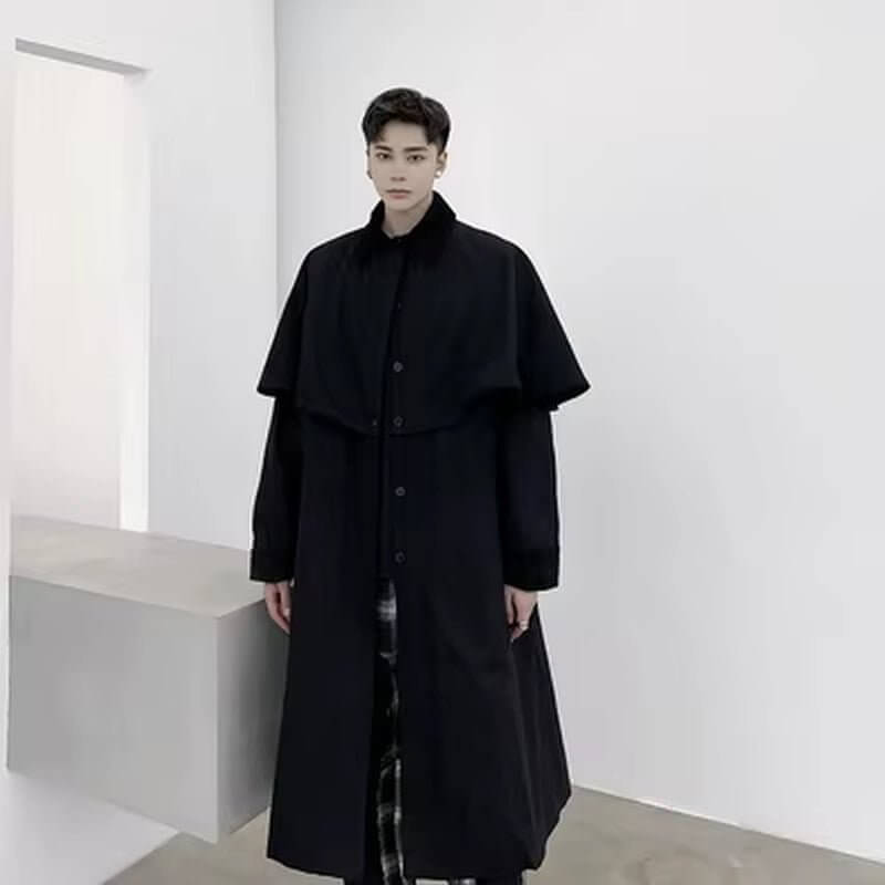 Original Designer Long - Style Trench Coat Personality Cape Fashion Show Fashion Fashion Fashion Coat Man - NovaNest