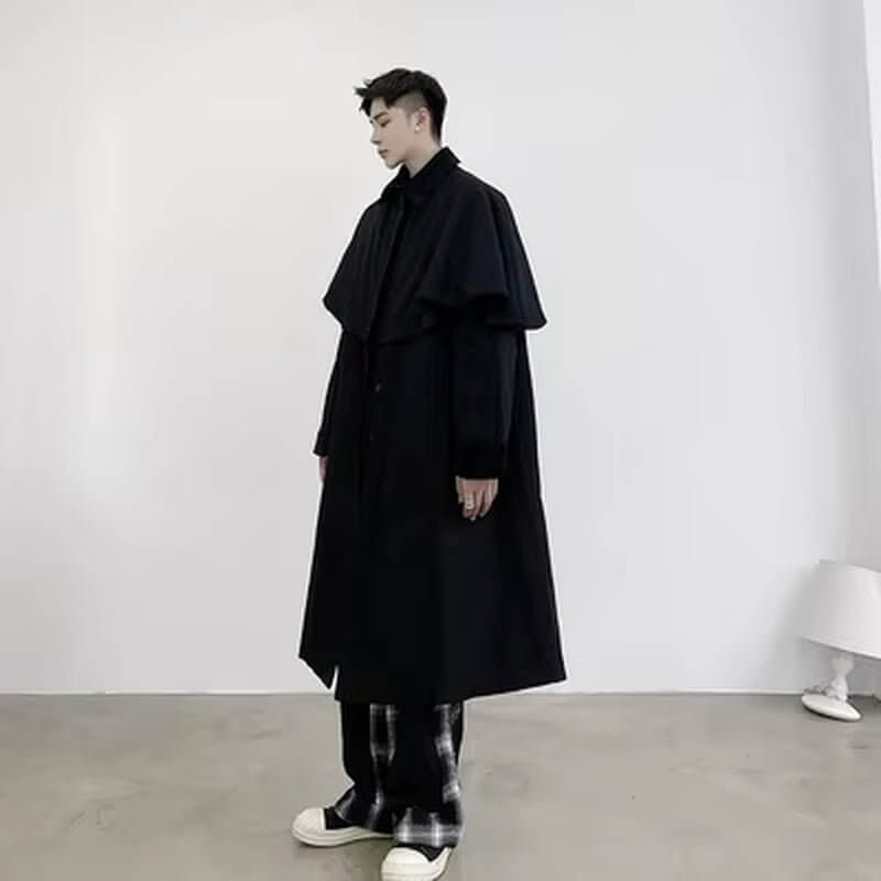 Original Designer Long - Style Trench Coat Personality Cape Fashion Show Fashion Fashion Fashion Coat Man - NovaNest