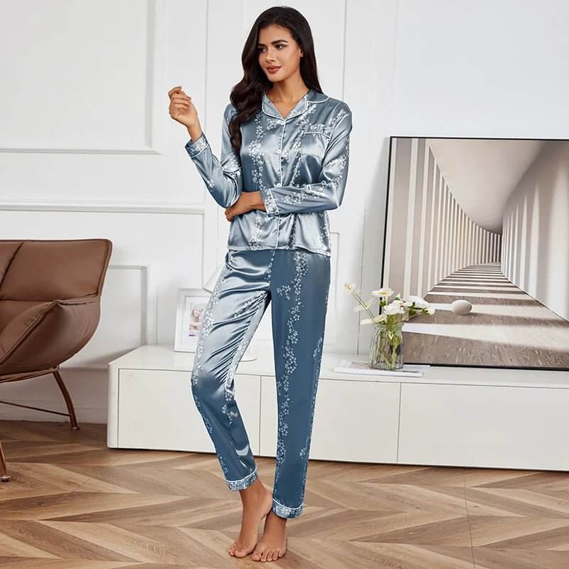 Pajamas Set Long Sleeve Sleepwear Women Button down Nightwear Pj Sets Print Shirt with Trouser Loungewear Female Pyjamas Suits - NovaNest